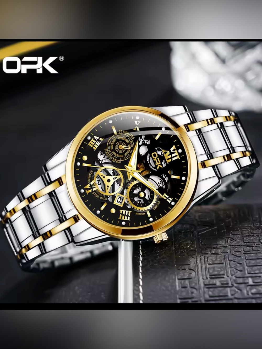 OPK Two-Tone Gold and Silver Men's Watch with Black Dial